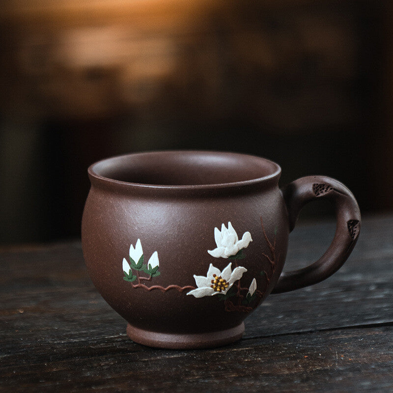 Master Tea Cup Health Care Real Yixing Zisha Cup With Handle Hand Carved 140ml