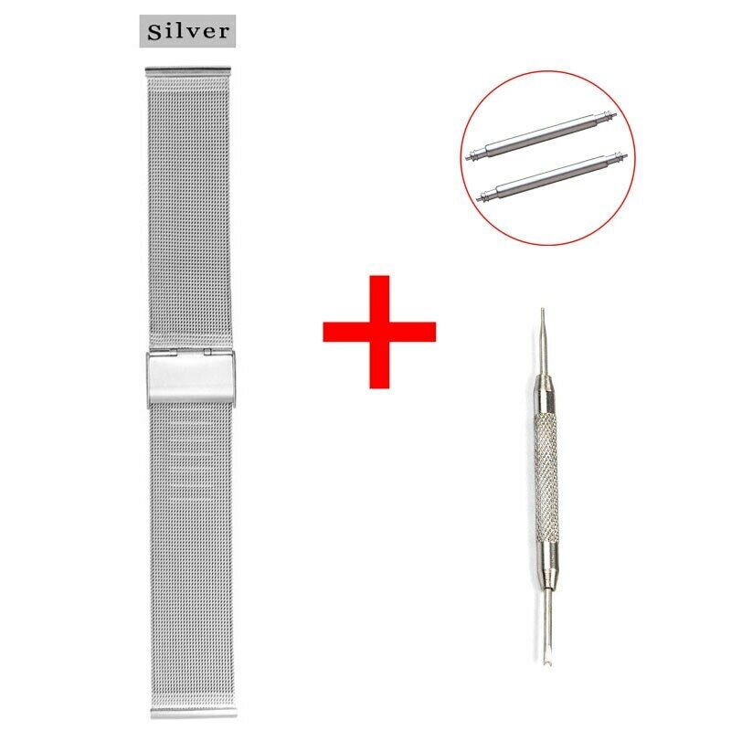 8mm~24mm Stainless Steel Milanese Loop Mesh Watch Band Strap Fold Buckle Release