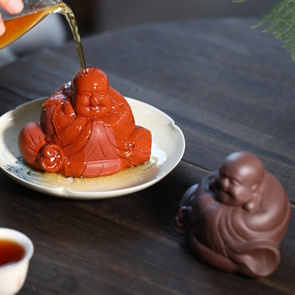 Chinese Tea Pet Yixing Zisha Purple Clay Buddha Statue Table Decoration Small