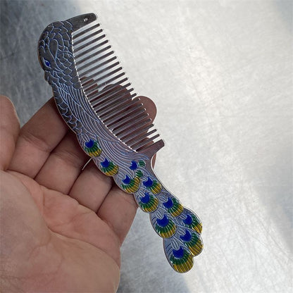 Tibetan Silver Plated Peacock Comb Engraved Handle Vintage Style Ornament