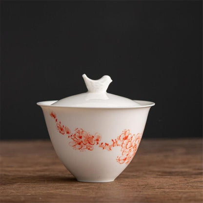 150ML Ceramic Tea Gaiwan Teacup Handmade Tea Tureen White Porcelain Tea Cup