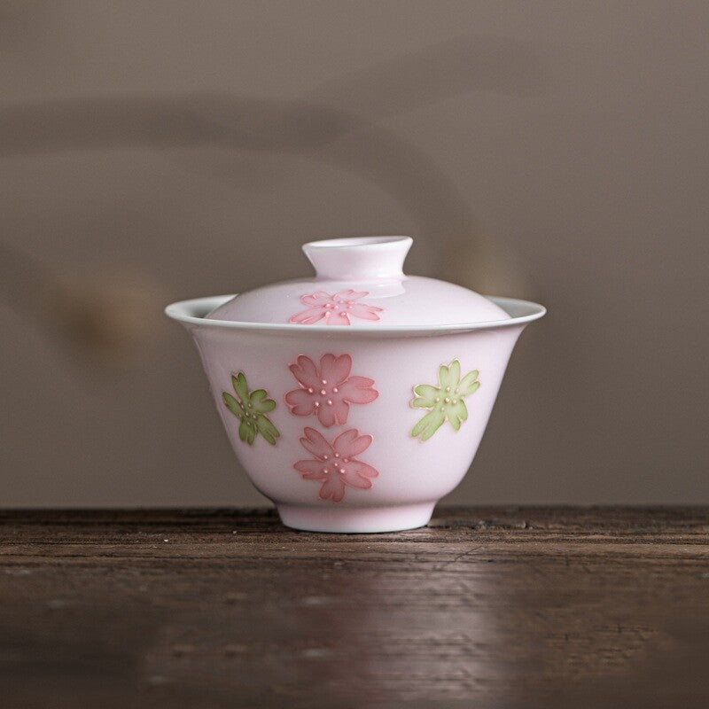 Gaiwan For Lady Floral Relief Under Glaze Porcelain Tureen With Lid Ceramic New