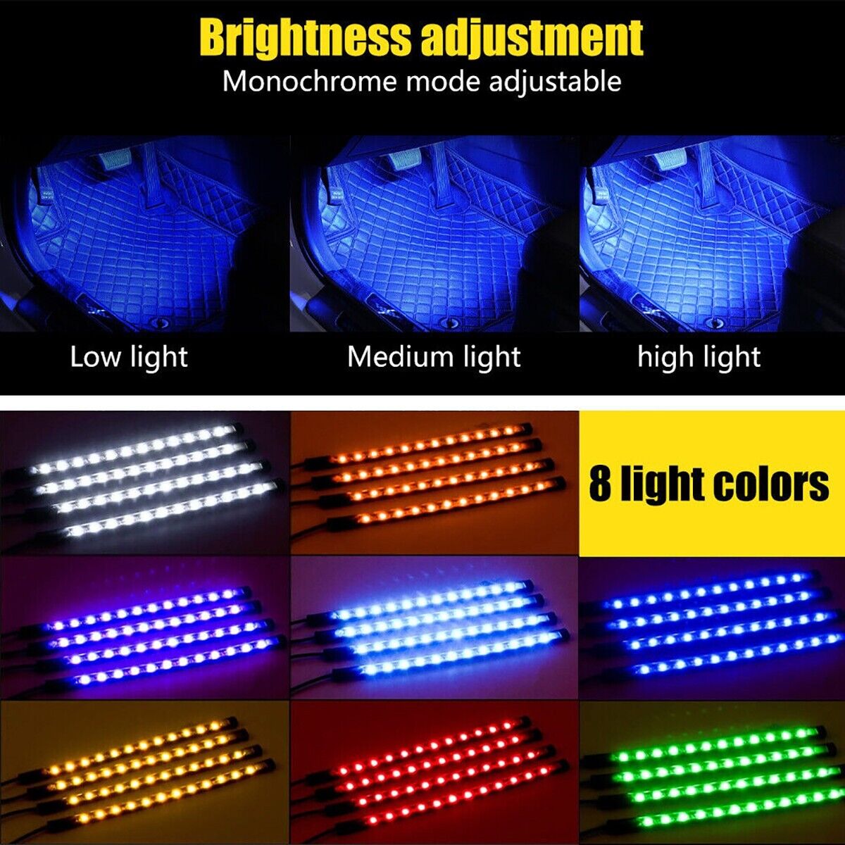 Car RGB Strip Interior Atmosphere Neon Lamp 48 LED Light Remote Control For Car