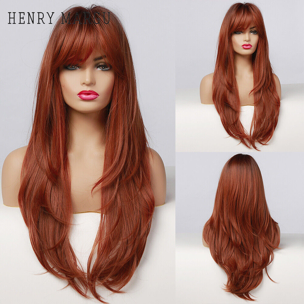 Long Wavy Wigs with Bangs Cosplay Party Synthetic Hair Wigs for Black Women