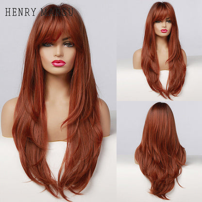 Long Wavy Wigs with Bangs Cosplay Party Synthetic Hair Wigs for Black Women