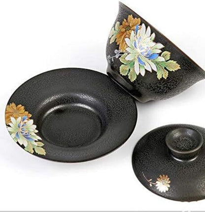 3.94" Porcelain Flower Tea Gaiwan Mug White Porcelain Tureen Bowl Tea Ceremony