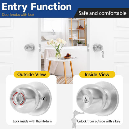 Keyed Entry Door Knob with Lock and Key, Exterior and Interior Door Knob for Bed