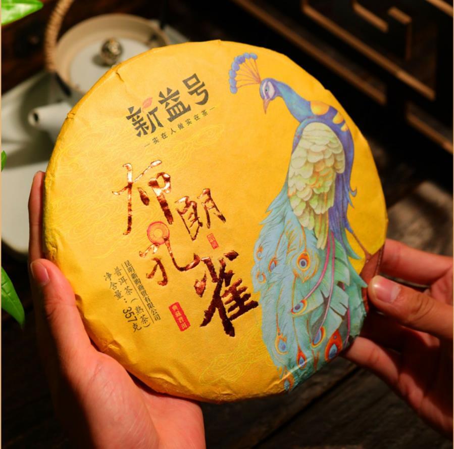 357g,2018 Yunnan bulang kongque Peacock Ripe puerh tea puer big tree pu erh 普洱