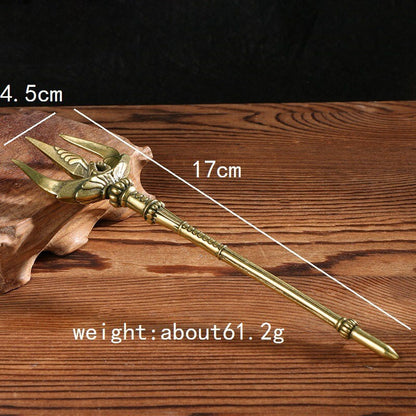 Solid Brass Trident Tea Pet Decorative Knife Miniature Greek Mythical Poseidon -