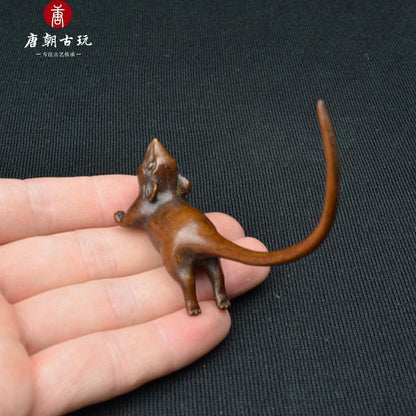 Rare chinese old bronze hand carved lovely mouse statue figure Tea pet Art Gift
