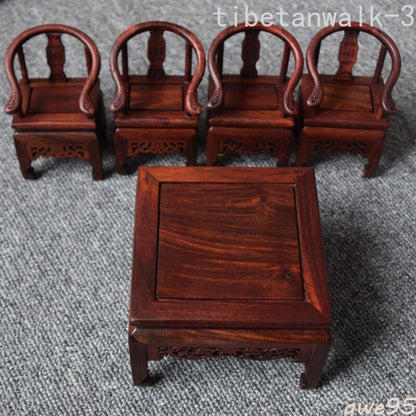 Chinese Mini Rosewood Display Miniature 1 Square Table 4 Chair Furniture Set