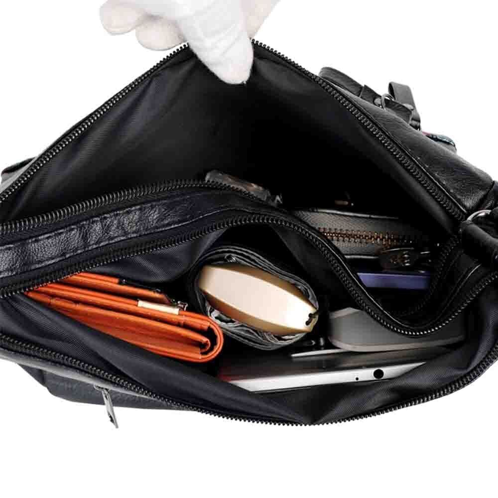 Soft Leather Messenger Shoulder Handbag Purse Flowers Multi-pocket Crossbody 1PC