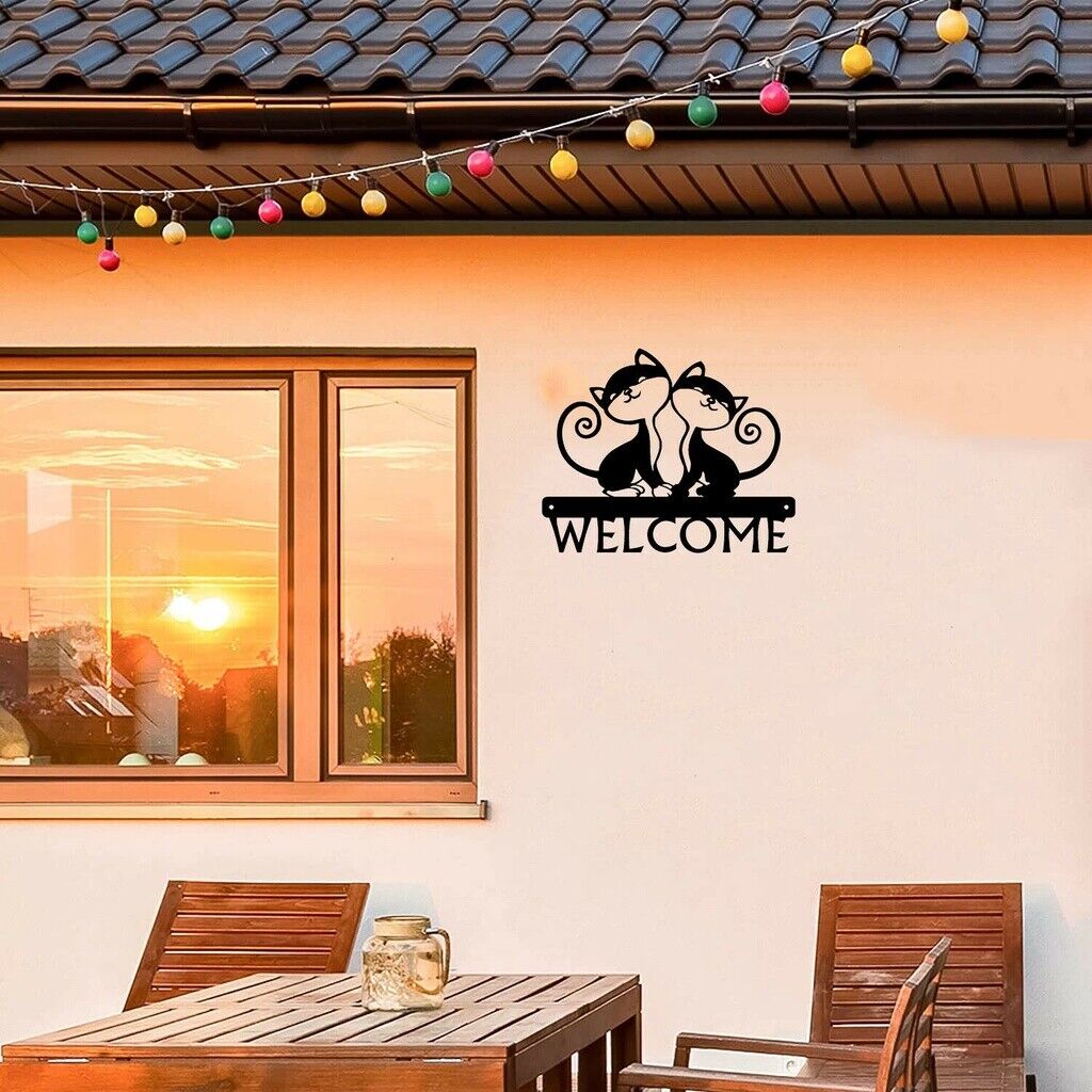 Twin Cats - Welcome Sign Wall Stickers Shape Decoration Metal Ornaments