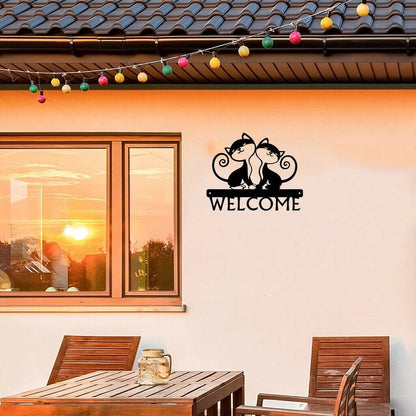 Twin Cats - Welcome Sign Wall Stickers Shape Decoration Metal Ornaments