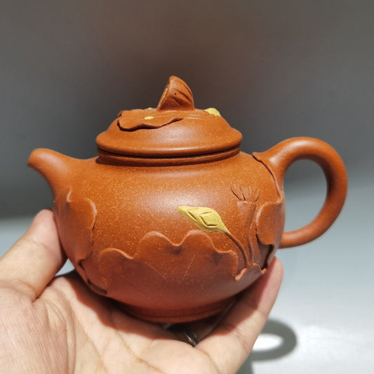 Vintage Chinese Yixing Purple Clay Teapot Zisha Ceramic Lotus Leaf Teaware Nice