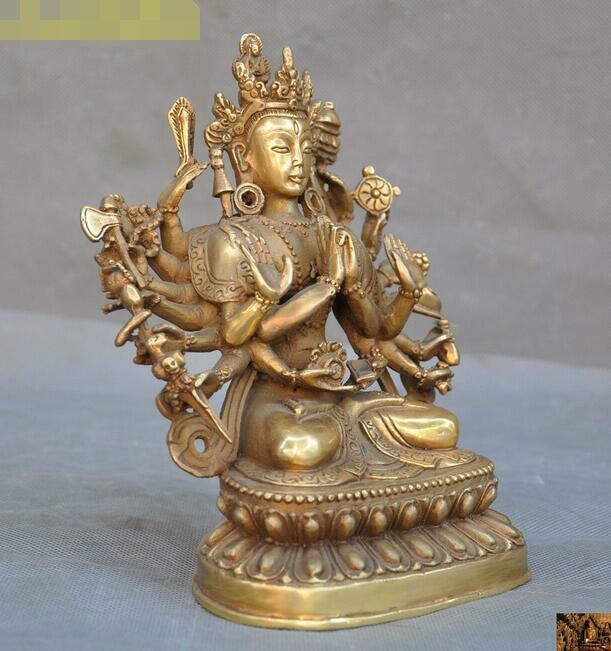 7"Old Tibet Buddhism bronze 1000 arms Avalokitesvara Tara Kwan-yin Buddha statue