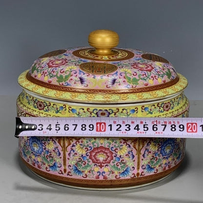 Qing Dynasty Qianlong Enamel Flower Lid Jar Tea Canister Box Mark Qing Qianlong