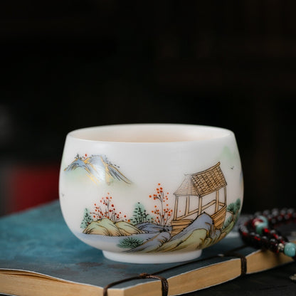 Boutique Hand Painted Tea Cup Fat Mutton Jade Porcelain Master Cup 160ml Tea Cup