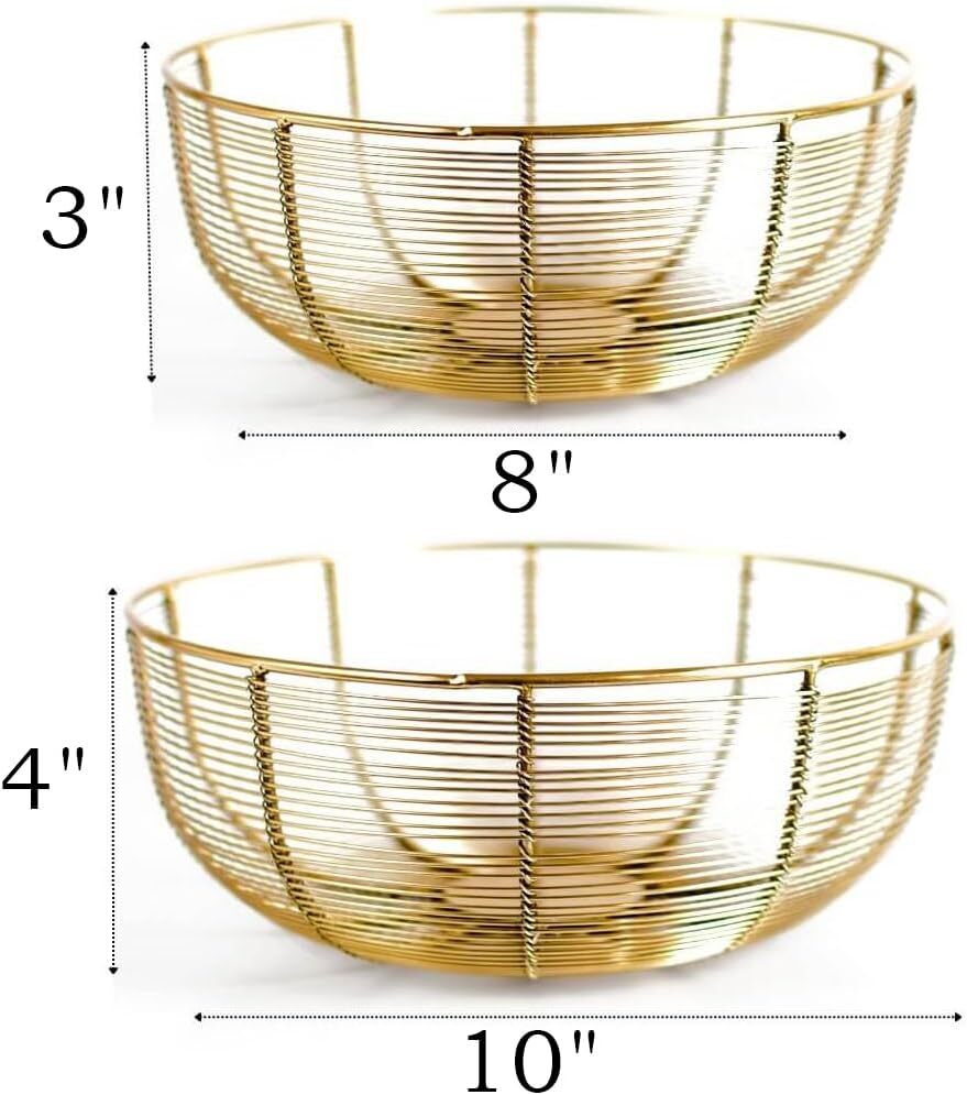 Air Circulating Fruit Basket Set - Includes 10" and 8" Wide Bowls (Gold Color)