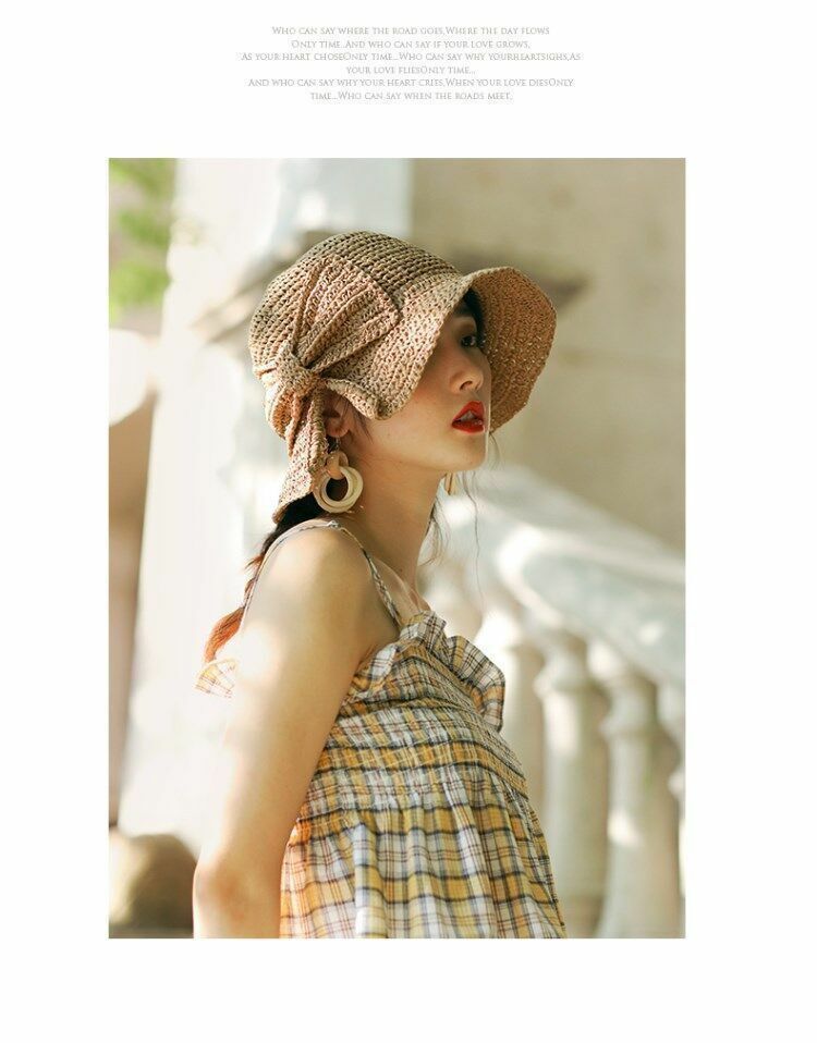 Bow Sun Hat Parent-child Wide Brim Floppy Beach Panama Straw Bucket Femme Shade
