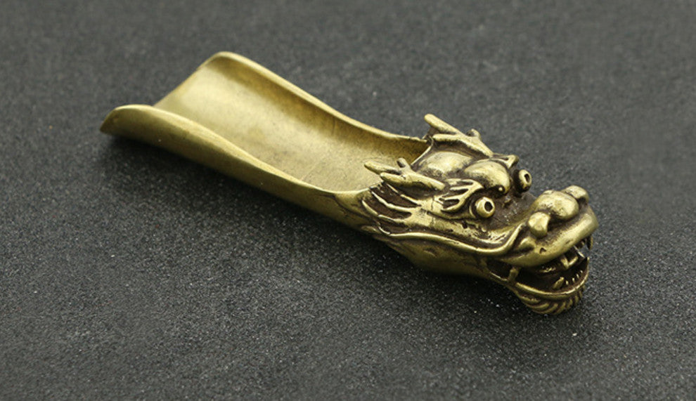 12CM Collection Curio China Bronze Dragon Head Gongfu Tea Spoon Small Statue