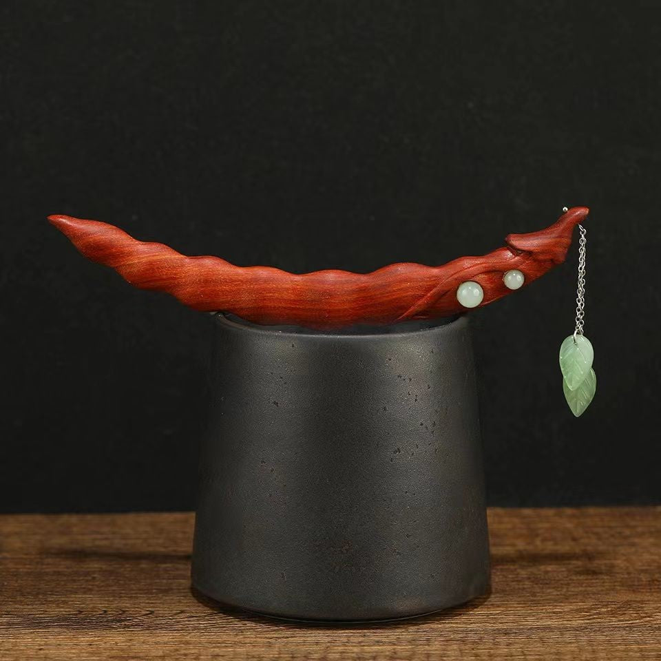 Vintage Red Sandalwood Pea Hairpin Chinese Style Tassel-free Bun Stick