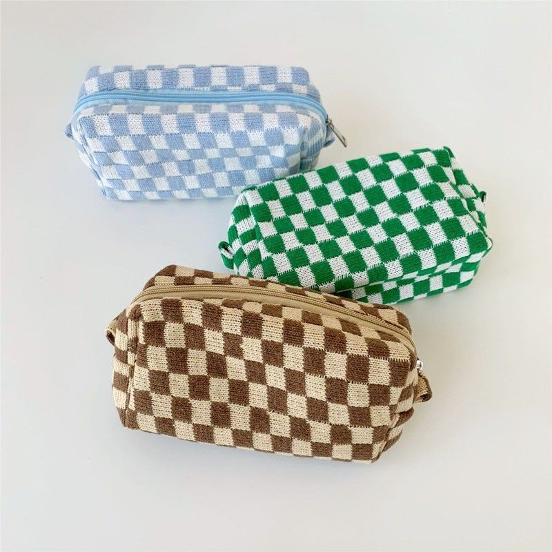 Lattice Cosmetic Bag Knitted Fabric Makeup Organizer Travel Toiletry Beauty Case