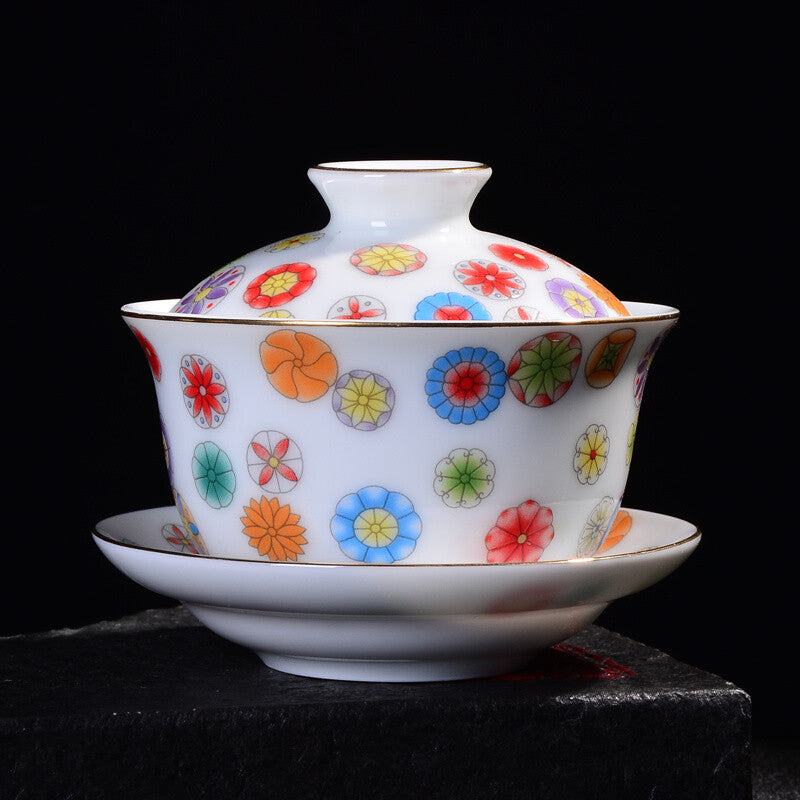 170ml Color Ceramic Pottery Sancai Covered Bowl Tea Cup Handmade Pottery Gaiwan
