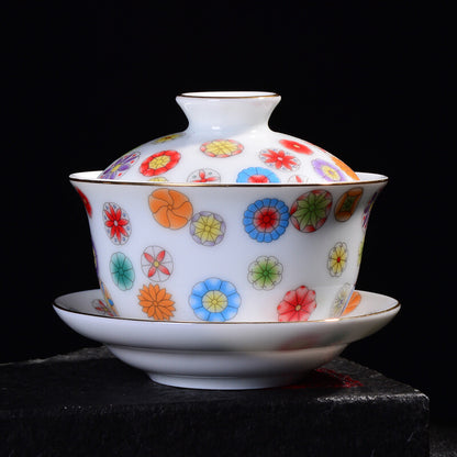 170ml Color Ceramic Pottery Sancai Covered Bowl Tea Cup Handmade Pottery Gaiwan