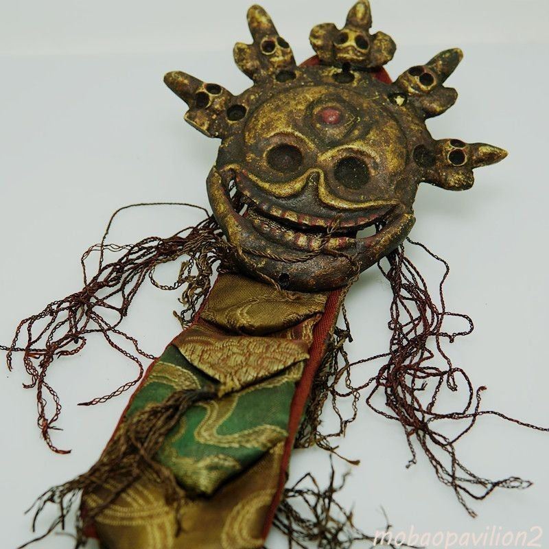New Brass Citipati Skull Pendant Nepal Handmade Ritual Prayer Flag Decor