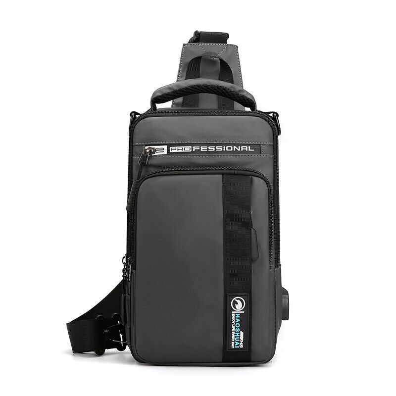 Backpack Chest Pack Shoulder Bag with USB Charging Port Nylon Cross body Bags