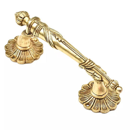 Set of 2 Antique Look Brass Ethnic Carved Brass Flower Base Door Handle