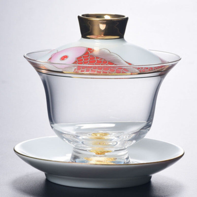 Tea Bowl Thickened Glass Tureen Tea Cover Bowl Lid Sancai Gaiwan Hand Painted