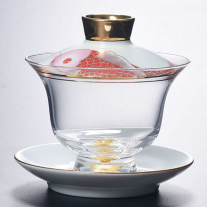 Tea Bowl Thickened Glass Tureen Tea Cover Bowl Lid Sancai Gaiwan Hand Painted
