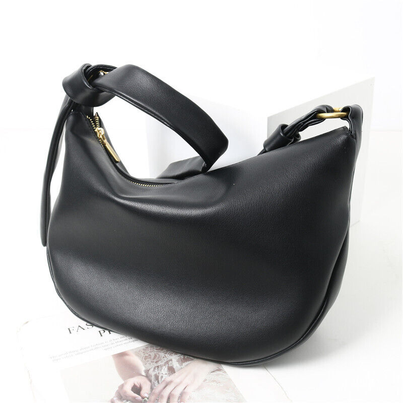 Draped Leather Shoulder Bag Crossbody Tote Hobo Purse Knotted Saddle Handbag