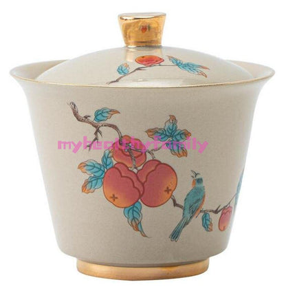 180ml Ceramic Persimmon Pattern Gaiwan Kung Fu Tea Set Tureen Bowl Tea Ceremony