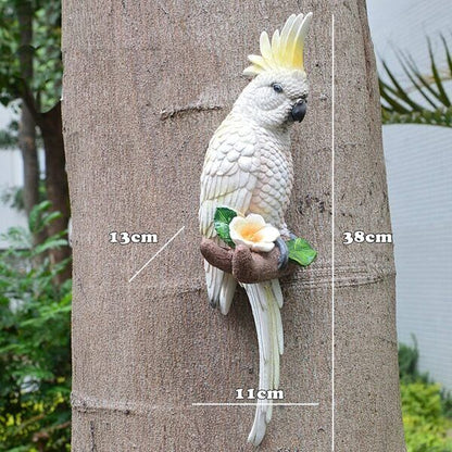 Resin Parrot Statue Wall Mounted Outdoor Garden Tree Decoration Animal Sculpture-