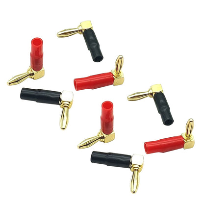 8pcs Angled Banana Plugs Strain Relief Gold 4mm for AV Receiver Home Theater