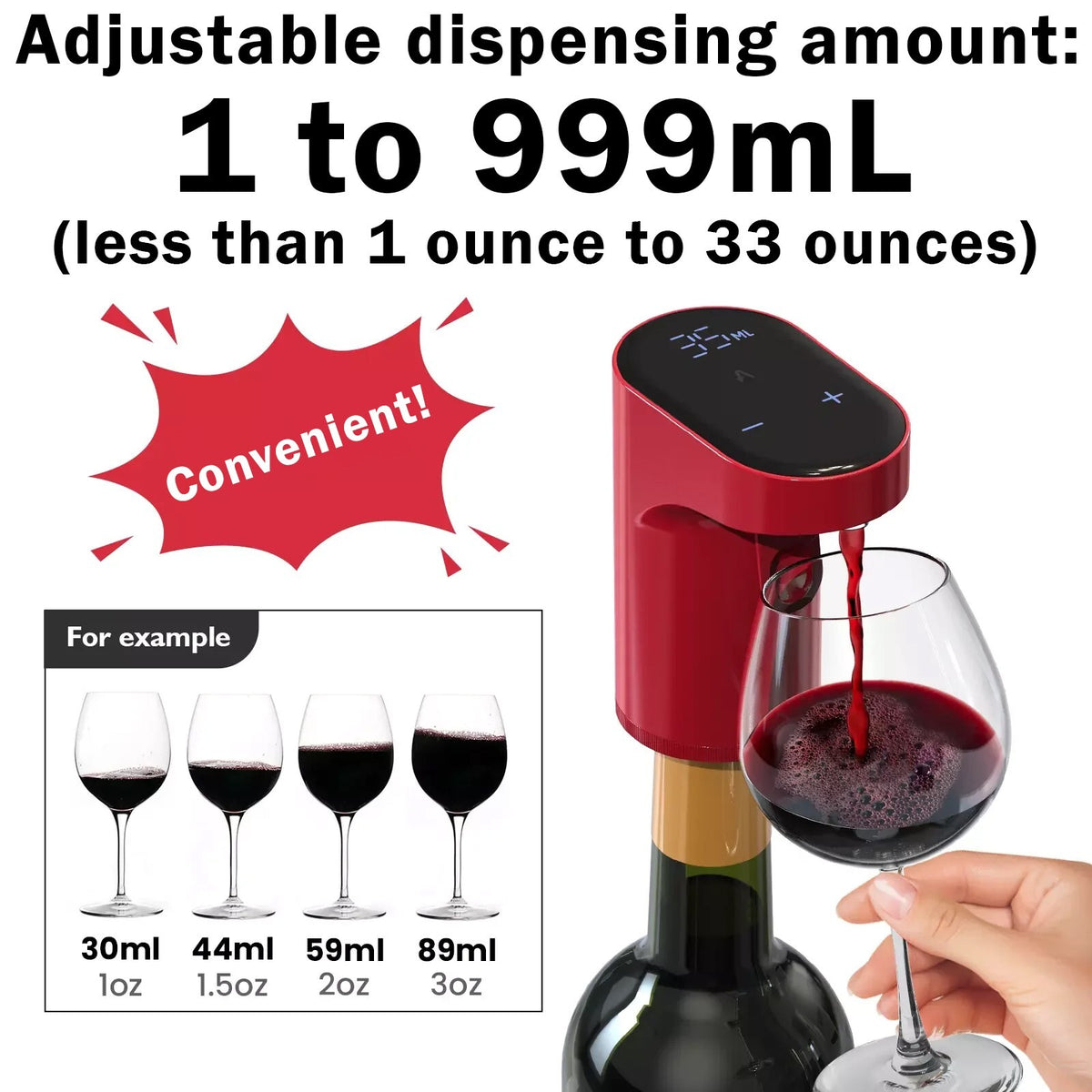 Rechargeable Electric Wine & Liquor Dispenser with Aerator Feature, Easy to Use