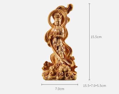 Goddess of Mercy Guan Yin Buddha Statue Nanhai Kuanyin Hand Carved Boxwood Decor