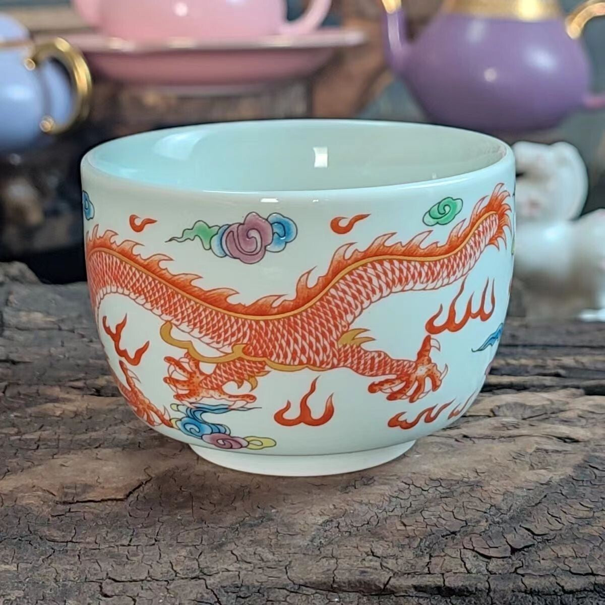 Chinese Jingdezhen Porcelain Enamel Color Tea Cup :red Dragon 130ml Tea Cups