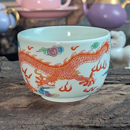 Chinese Jingdezhen Porcelain Enamel Color Tea Cup :red Dragon 130ml Tea Cups