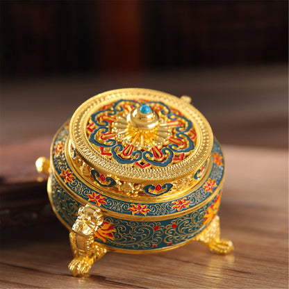 Tibetan Golden Incense Burner Holder Sticks Cones Coils Lotus Buddhism Decor