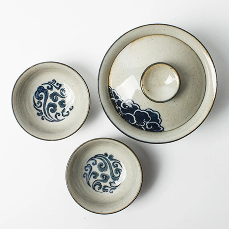 Hand Painted Cloud Gaiwan For Tea Pottery Tureen Lid Teaware Mugs Bowls Chawan