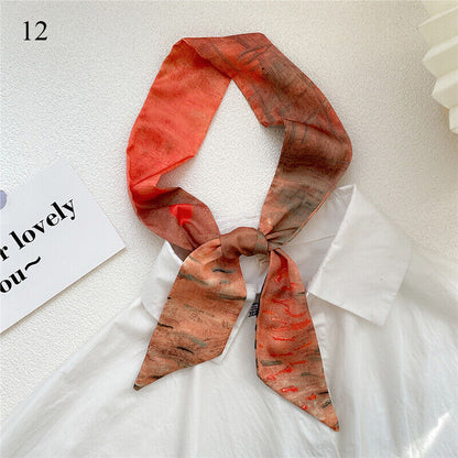 Long Skinny Silk Scarf Narrow Neckerchief Headband Handle Bag Band 105*6cm 1PCS