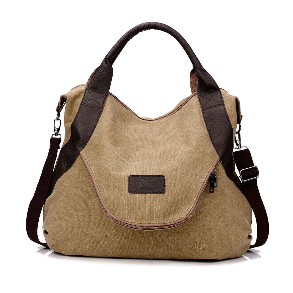 Ladies Canvas Tote Bag Multi Pockets Shoulder Bags Women Travel Detachable