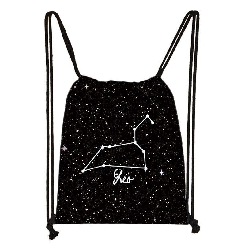 Zodiac Sign Purse Backpack Galaxy Drawstring Bag Rucksack Storage Bag Travelling