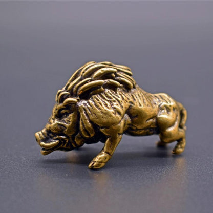 Old Chinese Bronze Copper Feng Shui Animal Pig Wild Boar Statue Sculpture