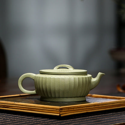 China Yixing Zisha Pottery Bean Green Mud Clay Handmade230cc Tendon Grain Teapot