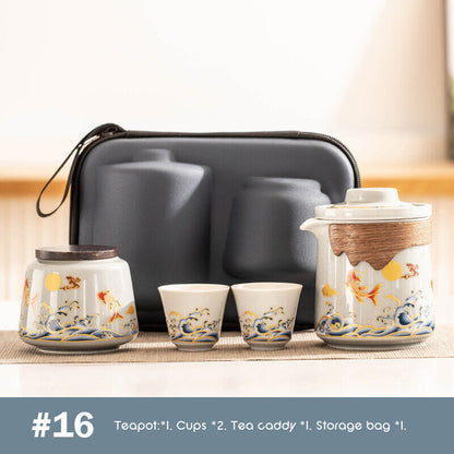 Outdoor Office Camping Tea Ceramic Set Porcelain Chinese Gongfu Tea Cup Set